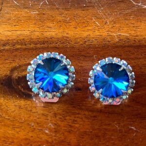 Vintage Blue Crystal Clip on Earrings